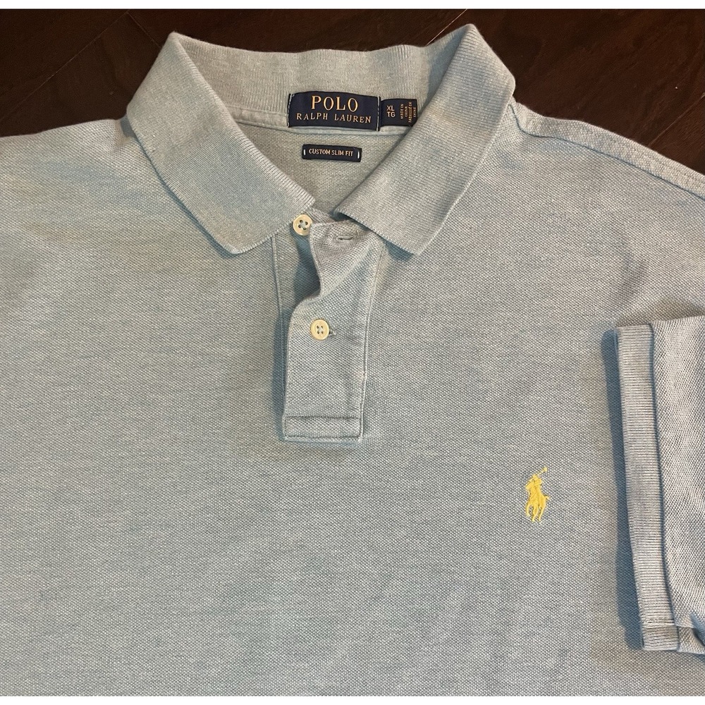 Polo Ralph Lauren Polo Shirt Men XL Light Blue Custom Slim Fit Short Sleeve Golf